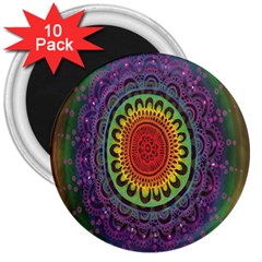 Rainbow Mandala Circle 3  Magnets (10 Pack)  by Mariart