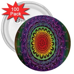 Rainbow Mandala Circle 3  Buttons (100 Pack)  by Mariart