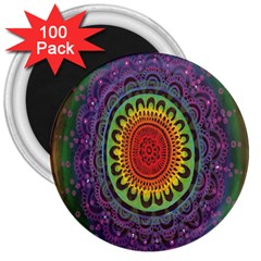 Rainbow Mandala Circle 3  Magnets (100 Pack)