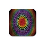 Rainbow Mandala Circle Rubber Square Coaster (4 pack)  Front