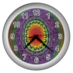 Rainbow Mandala Circle Wall Clocks (silver) 