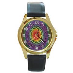 Rainbow Mandala Circle Round Gold Metal Watch by Mariart