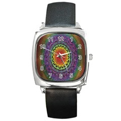 Rainbow Mandala Circle Square Metal Watch by Mariart