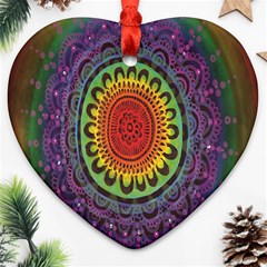 Rainbow Mandala Circle Heart Ornament (two Sides) by Mariart