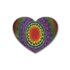 Rainbow Mandala Circle Rubber Coaster (heart)  by Mariart