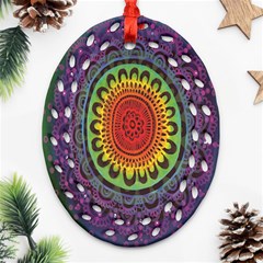 Rainbow Mandala Circle Oval Filigree Ornament (two Sides)