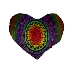 Rainbow Mandala Circle Standard 16  Premium Heart Shape Cushions by Mariart