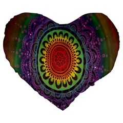 Rainbow Mandala Circle Large 19  Premium Heart Shape Cushions by Mariart