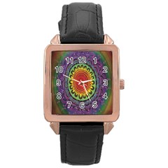 Rainbow Mandala Circle Rose Gold Leather Watch  by Mariart