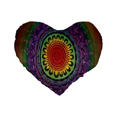 Rainbow Mandala Circle Standard 16  Premium Flano Heart Shape Cushions