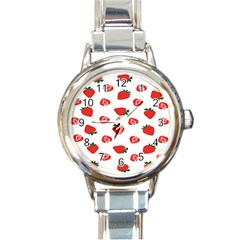 Red Fruit Strawberry Pattern Round Italian Charm Watch