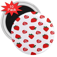 Red Fruit Strawberry Pattern 3  Magnets (10 Pack) 