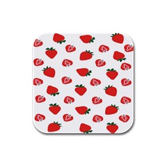 Red Fruit Strawberry Pattern Rubber Square Coaster (4 Pack) 