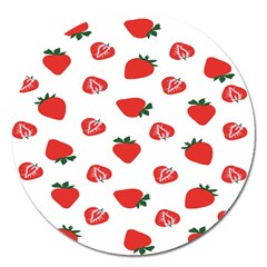 Red Fruit Strawberry Pattern Magnet 5  (round)