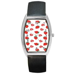 Red Fruit Strawberry Pattern Barrel Style Metal Watch