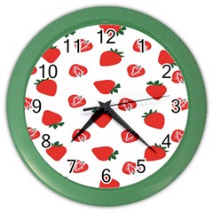 Red Fruit Strawberry Pattern Color Wall Clocks by Mariart