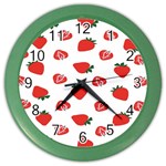 Red Fruit Strawberry Pattern Color Wall Clocks Front