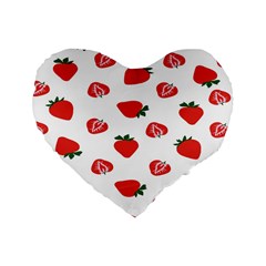 Red Fruit Strawberry Pattern Standard 16  Premium Heart Shape Cushions by Mariart