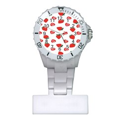 Red Fruit Strawberry Pattern Plastic Nurses Watch by Mariart