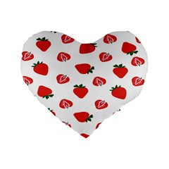 Red Fruit Strawberry Pattern Standard 16  Premium Flano Heart Shape Cushions by Mariart