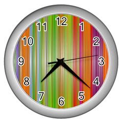 Rainbow Stripes Vertical Colorful Bright Wall Clocks (silver) 