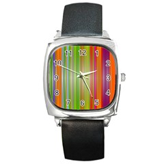 Rainbow Stripes Vertical Colorful Bright Square Metal Watch