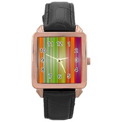 Rainbow Stripes Vertical Colorful Bright Rose Gold Leather Watch  by Mariart