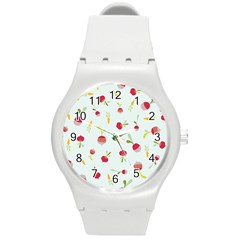 Root Vegetables Pattern Carrots Round Plastic Sport Watch (m) by Mariart