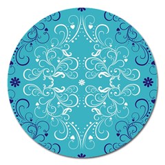 Repeatable Patterns Shutterstock Blue Leaf Heart Love Magnet 5  (round) by Mariart