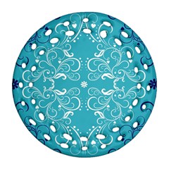 Repeatable Patterns Shutterstock Blue Leaf Heart Love Ornament (round Filigree) by Mariart