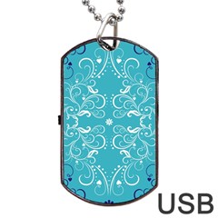 Repeatable Patterns Shutterstock Blue Leaf Heart Love Dog Tag Usb Flash (two Sides)