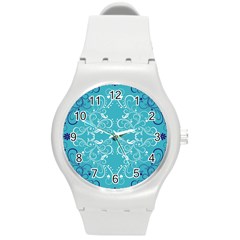 Repeatable Patterns Shutterstock Blue Leaf Heart Love Round Plastic Sport Watch (m)