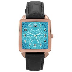 Repeatable Patterns Shutterstock Blue Leaf Heart Love Rose Gold Leather Watch  by Mariart