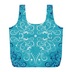 Repeatable Patterns Shutterstock Blue Leaf Heart Love Full Print Recycle Bags (l)  by Mariart