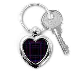 Retro Neon Grid Squares And Circle Pop Loop Motion Background Plaid Purple Key Chains (heart)  by Mariart