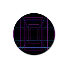 Retro Neon Grid Squares And Circle Pop Loop Motion Background Plaid Purple Rubber Round Coaster (4 Pack) 