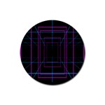 Retro Neon Grid Squares And Circle Pop Loop Motion Background Plaid Purple Rubber Round Coaster (4 pack)  Front