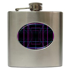 Retro Neon Grid Squares And Circle Pop Loop Motion Background Plaid Purple Hip Flask (6 Oz)