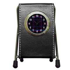 Retro Neon Grid Squares And Circle Pop Loop Motion Background Plaid Purple Pen Holder Desk Clocks by Mariart