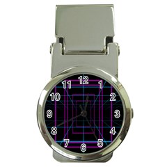 Retro Neon Grid Squares And Circle Pop Loop Motion Background Plaid Purple Money Clip Watches by Mariart