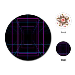 Retro Neon Grid Squares And Circle Pop Loop Motion Background Plaid Purple Playing Cards (round)  by Mariart