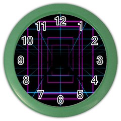 Retro Neon Grid Squares And Circle Pop Loop Motion Background Plaid Purple Color Wall Clocks by Mariart