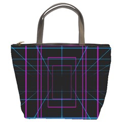 Retro Neon Grid Squares And Circle Pop Loop Motion Background Plaid Purple Bucket Bags by Mariart