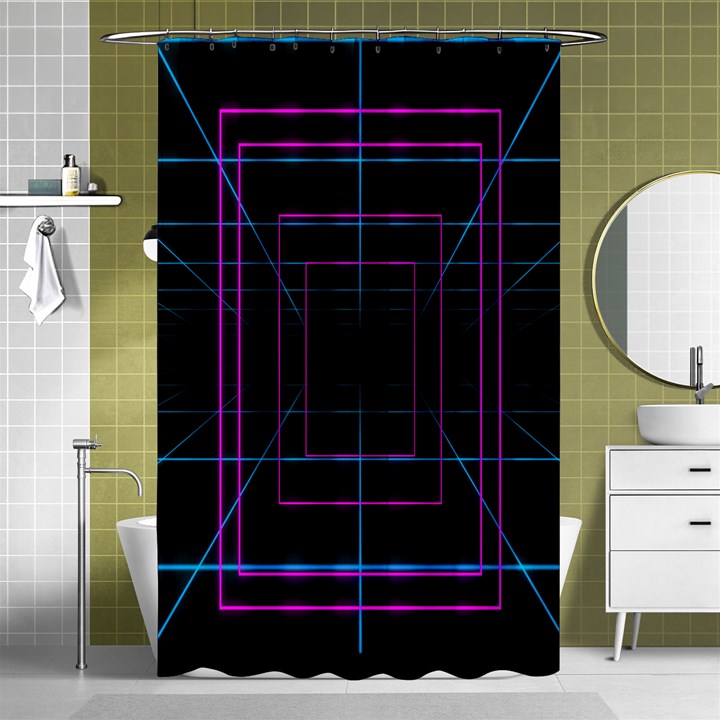 Retro Neon Grid Squares And Circle Pop Loop Motion Background Plaid Purple Shower Curtain 48  x 72  (Small) 