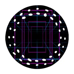 Retro Neon Grid Squares And Circle Pop Loop Motion Background Plaid Purple Round Filigree Ornament (two Sides) by Mariart