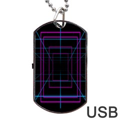 Retro Neon Grid Squares And Circle Pop Loop Motion Background Plaid Purple Dog Tag Usb Flash (two Sides) by Mariart