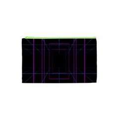 Retro Neon Grid Squares And Circle Pop Loop Motion Background Plaid Purple Cosmetic Bag (xs)