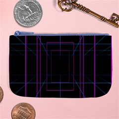 Retro Neon Grid Squares And Circle Pop Loop Motion Background Plaid Purple Large Coin Purse by Mariart