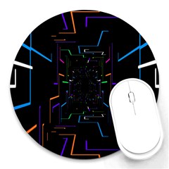 Seamless 3d Animation Digital Futuristic Tunnel Path Color Changing Geometric Electrical Line Zoomin Round Mousepads by Mariart