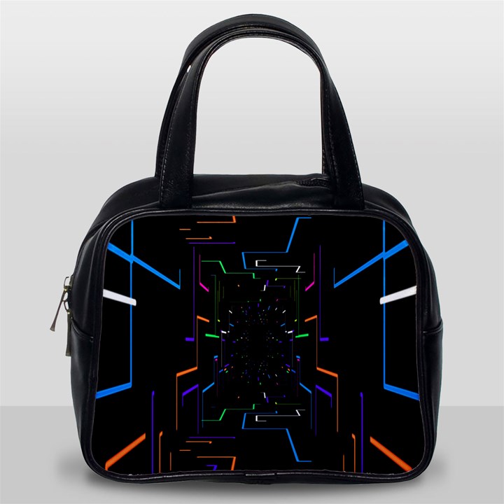 Seamless 3d Animation Digital Futuristic Tunnel Path Color Changing Geometric Electrical Line Zoomin Classic Handbags (One Side)